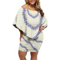Hawaii Honohono Palaka Motifs Off Shoulder Short Dress Hawaiian Orchid Lei LT14 Women Cream - Polynesian Pride