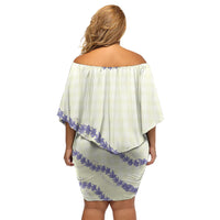 Hawaii Honohono Palaka Motifs Off Shoulder Short Dress Hawaiian Orchid Lei LT14 - Polynesian Pride