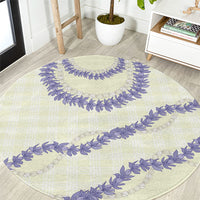Hawaii Honohono Palaka Motifs Round Carpet Hawaiian Orchid Lei