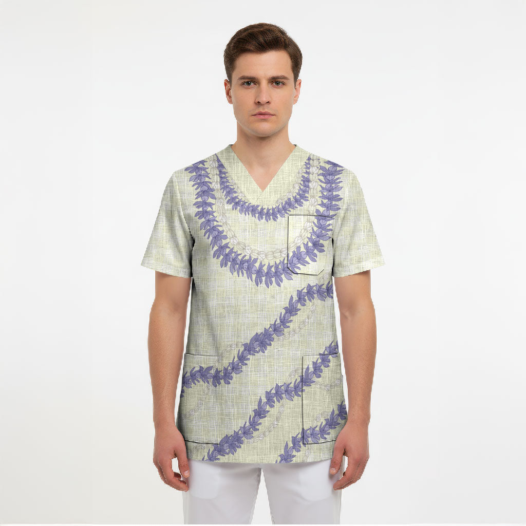 Hawaii Honohono Palaka Motifs Scrub Top Hawaiian Orchid Lei