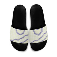 Hawaii Honohono Palaka Motifs Slide Sandals Hawaiian Orchid Lei