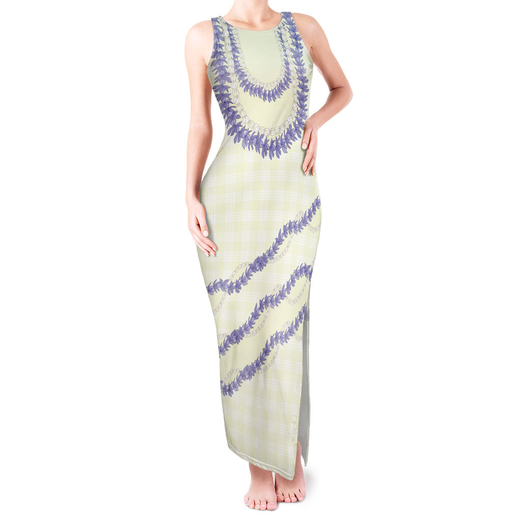 Hawaii Honohono Palaka Motifs Tank Maxi Dress Hawaiian Orchid Lei LT14 Women Cream - Polynesian Pride