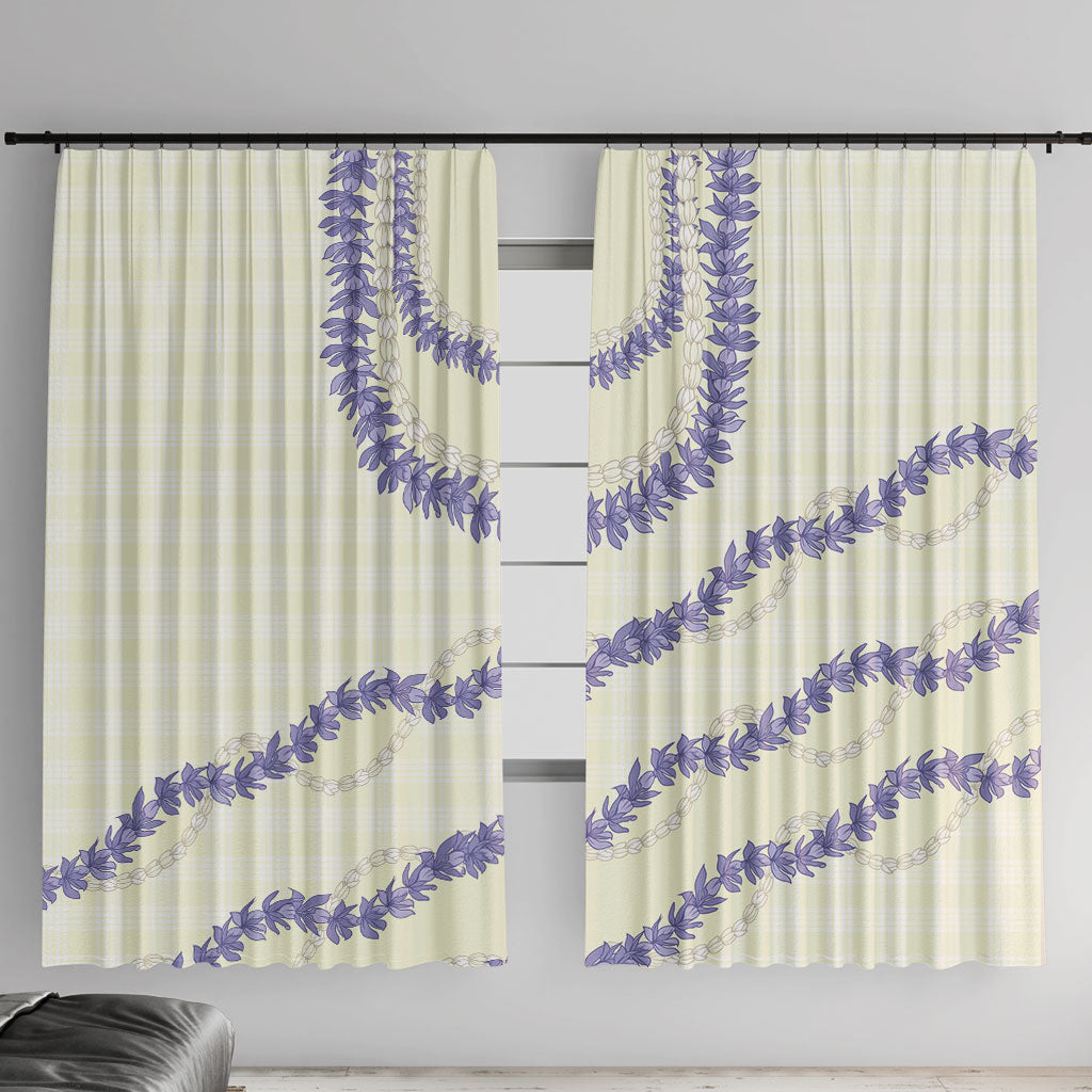 Hawaii Honohono Palaka Motifs Window Curtain Hawaiian Orchid Lei LT14 With Hooks Cream - Polynesian Pride