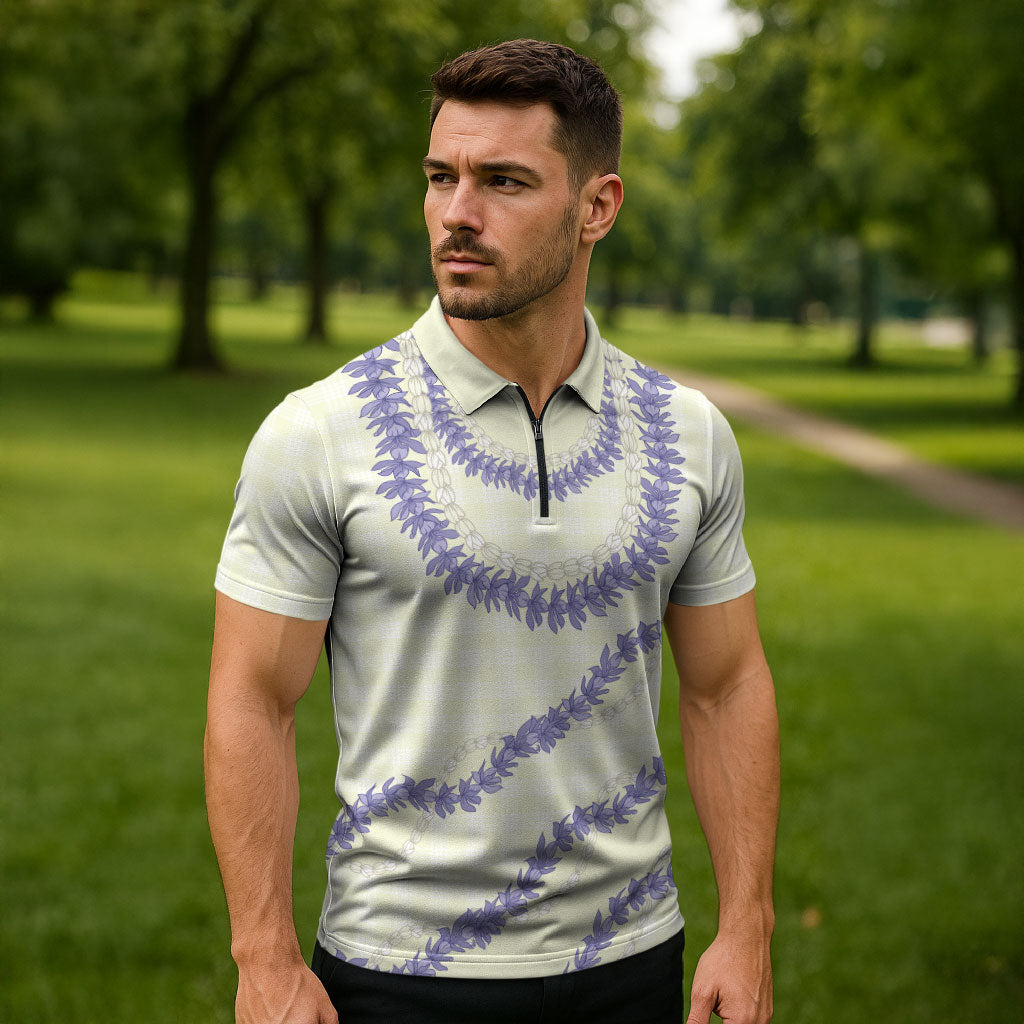 Hawaii Honohono Palaka Motifs Zipper Polo Shirt Hawaiian Orchid Lei LT14 - Polynesian Pride