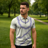 Hawaii Honohono Palaka Motifs Zipper Polo Shirt Hawaiian Orchid Lei LT14 - Polynesian Pride
