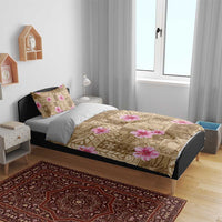 Beige Hawaii Hibiscus With Tropical Flowers Motifs Bedding Set - Polynesian Pride