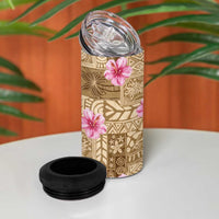 Beige Hawaii Hibiscus With Tropical Flowers Motifs 4 in 1 Can Cooler Tumbler LT14 - Polynesian Pride