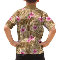 Beige Hawaii Hibiscus With Tropical Flowers Motifs Family Matching Off Shoulder Maxi Dress and Hawaiian Shirt LT14 - Polynesian Pride