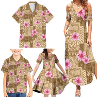 Beige Hawaii Hibiscus With Tropical Flowers Motifs Family Matching Summer Maxi Dress and Hawaiian Shirt LT14 - Polynesian Pride