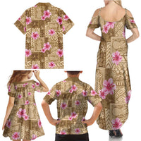 Beige Hawaii Hibiscus With Tropical Flowers Motifs Family Matching Summer Maxi Dress and Hawaiian Shirt LT14 - Polynesian Pride