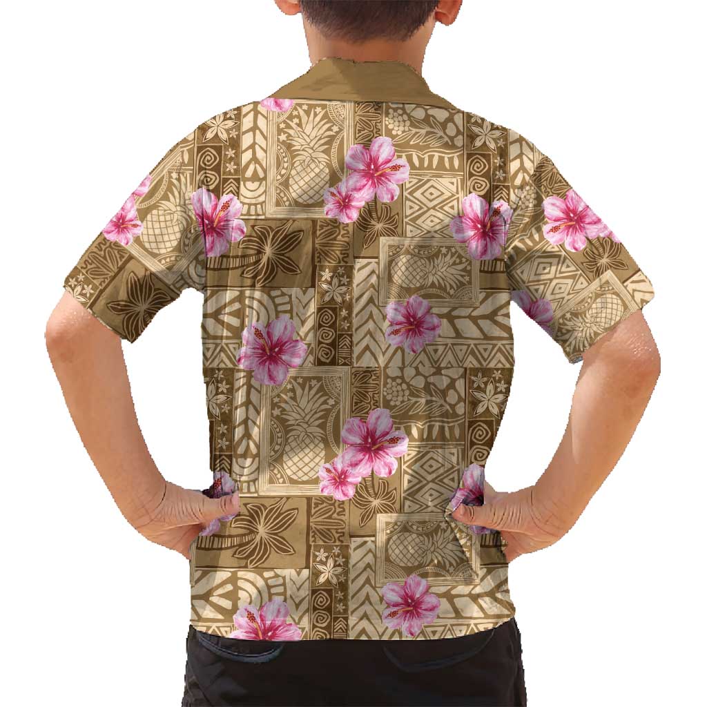 Beige Hawaii Hibiscus With Tropical Flowers Motifs Family Matching Tank Maxi Dress and Hawaiian Shirt LT14 - Polynesian Pride