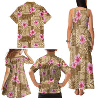 Beige Hawaii Hibiscus With Tropical Flowers Motifs Family Matching Tank Maxi Dress and Hawaiian Shirt LT14 - Polynesian Pride