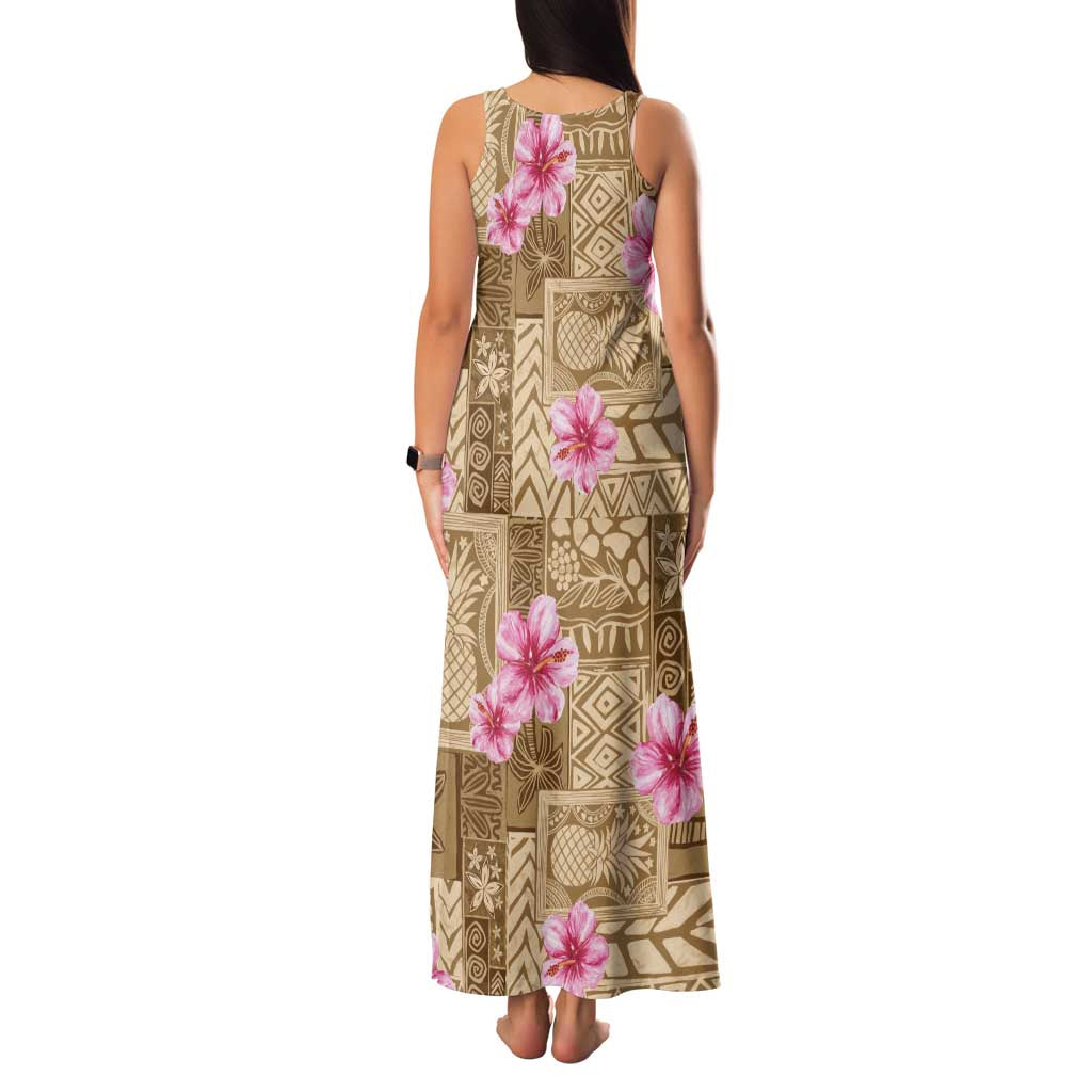 Beige Hawaii Hibiscus With Tropical Flowers Motifs Family Matching Tank Maxi Dress and Hawaiian Shirt LT14 - Polynesian Pride