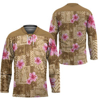 Beige Hawaii Hibiscus With Tropical Flowers Motifs Hockey Jersey - Polynesian Pride