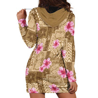 Beige Hawaii Hibiscus With Tropical Flowers Motifs Hoodie Dress LT14 - Polynesian Pride
