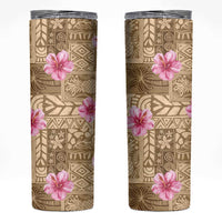 Beige Hawaii Hibiscus With Tropical Flowers Motifs Skinny Tumbler LT14 Beige - Polynesian Pride