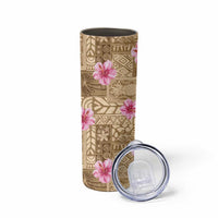Beige Hawaii Hibiscus With Tropical Flowers Motifs Skinny Tumbler LT14 - Polynesian Pride
