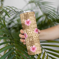 Beige Hawaii Hibiscus With Tropical Flowers Motifs Skinny Tumbler LT14 - Polynesian Pride