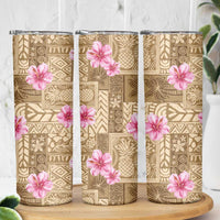 Beige Hawaii Hibiscus With Tropical Flowers Motifs Skinny Tumbler LT14 - Polynesian Pride