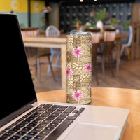 Beige Hawaii Hibiscus With Tropical Flowers Motifs Skinny Tumbler LT14 - Polynesian Pride