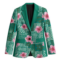 Cyan Hawaii Hibiscus With Tropical Flowers Motifs Blazer LT14 Unisex Cyan - Polynesian Pride