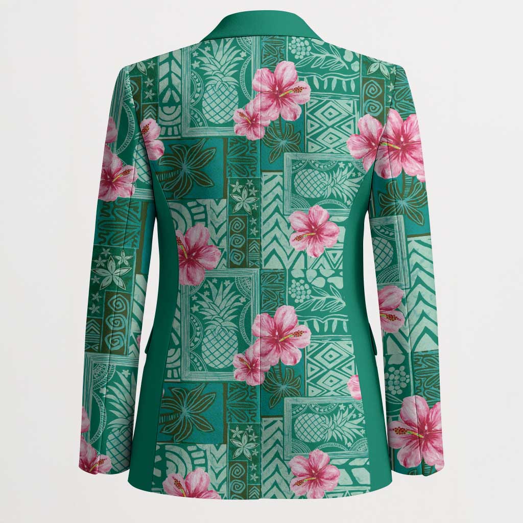 Cyan Hawaii Hibiscus With Tropical Flowers Motifs Blazer LT14 - Polynesian Pride