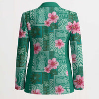 Cyan Hawaii Hibiscus With Tropical Flowers Motifs Blazer LT14 - Polynesian Pride