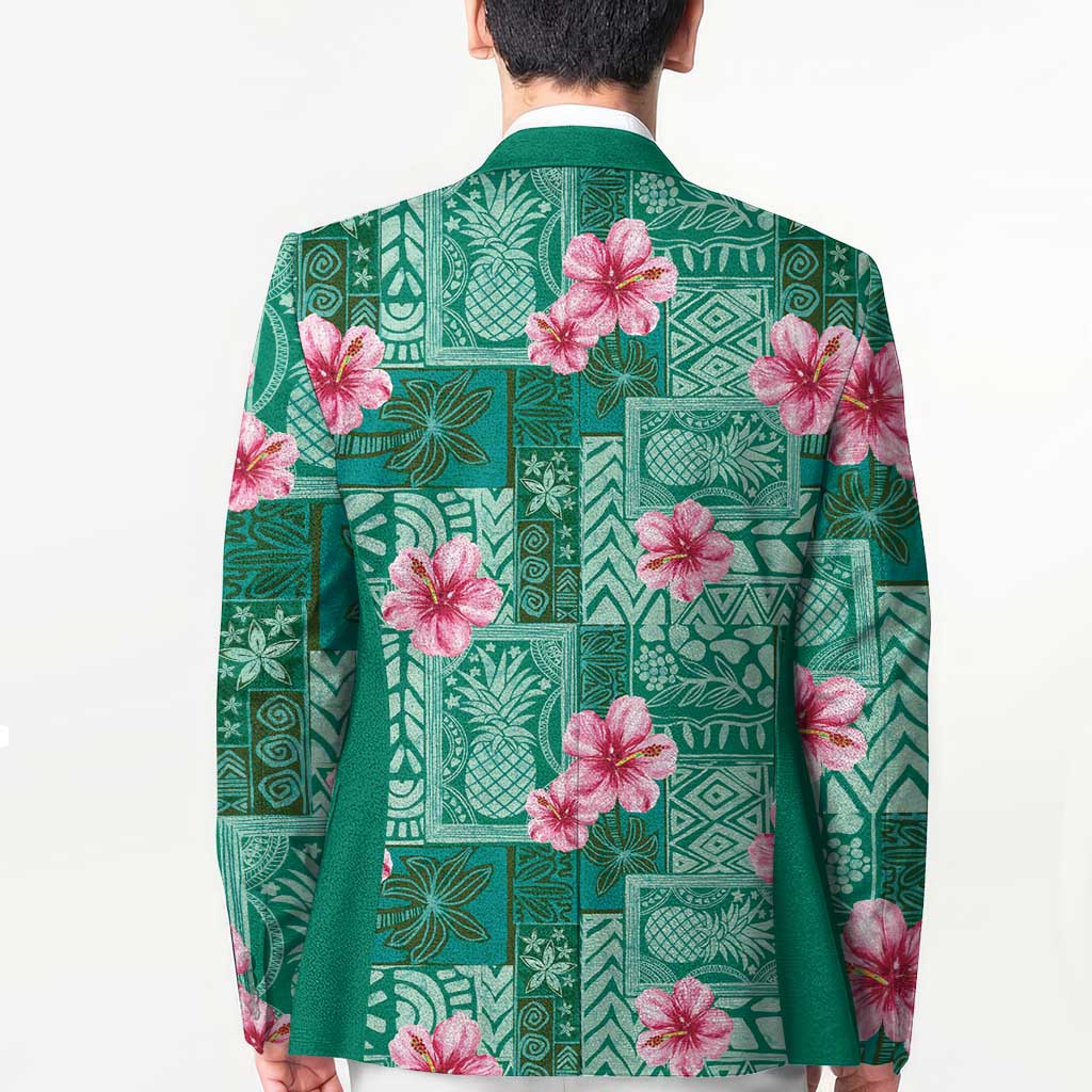 Cyan Hawaii Hibiscus With Tropical Flowers Motifs Blazer LT14 - Polynesian Pride