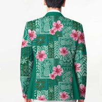 Cyan Hawaii Hibiscus With Tropical Flowers Motifs Blazer LT14 - Polynesian Pride