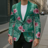 Cyan Hawaii Hibiscus With Tropical Flowers Motifs Blazer LT14 - Polynesian Pride