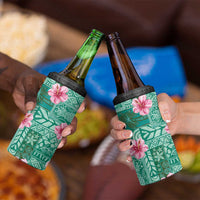 Cyan Hawaii Hibiscus With Tropical Flowers Motifs 4 in 1 Can Cooler Tumbler LT14 - Polynesian Pride