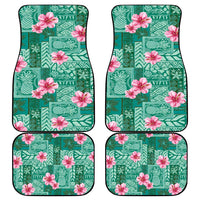 Cyan Hawaii Hibiscus With Tropical Flowers Motifs Car Mats LT14 - Polynesian Pride