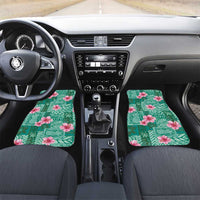 Cyan Hawaii Hibiscus With Tropical Flowers Motifs Car Mats LT14 Set 2pcs - Front Cyan - Polynesian Pride