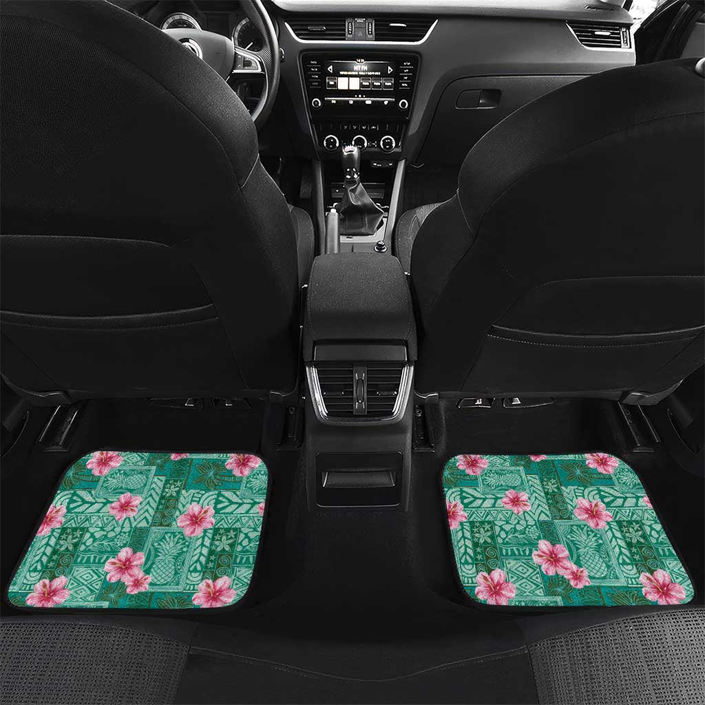 Cyan Hawaii Hibiscus With Tropical Flowers Motifs Car Mats LT14 Set 2pcs - Back Cyan - Polynesian Pride