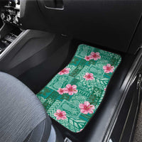 Cyan Hawaii Hibiscus With Tropical Flowers Motifs Car Mats LT14 - Polynesian Pride