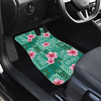 Cyan Hawaii Hibiscus With Tropical Flowers Motifs Car Mats LT14 - Polynesian Pride