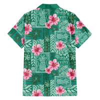 Cyan Hawaii Hibiscus With Tropical Flowers Motifs Family Matching Long Sleeve Bodycon Dress and Hawaiian Shirt LT14 - Polynesian Pride