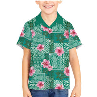 Cyan Hawaii Hibiscus With Tropical Flowers Motifs Family Matching Mermaid Dress and Hawaiian Shirt LT14 Son's Shirt Cyan - Polynesian Pride