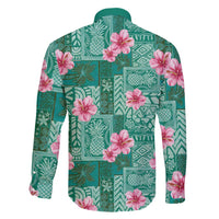Cyan Hawaii Hibiscus With Tropical Flowers Motifs Family Matching Off Shoulder Short Dress and Hawaiian Shirt LT14 - Polynesian Pride