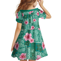 Cyan Hawaii Hibiscus With Tropical Flowers Motifs Family Matching Puletasi and Hawaiian Shirt LT14 - Polynesian Pride