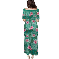 Cyan Hawaii Hibiscus With Tropical Flowers Motifs Family Matching Puletasi and Hawaiian Shirt LT14 - Polynesian Pride