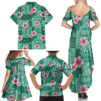 Cyan Hawaii Hibiscus With Tropical Flowers Motifs Family Matching Summer Maxi Dress and Hawaiian Shirt LT14 - Polynesian Pride