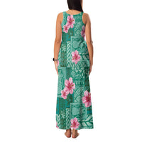 Cyan Hawaii Hibiscus With Tropical Flowers Motifs Family Matching Tank Maxi Dress and Hawaiian Shirt LT14 - Polynesian Pride