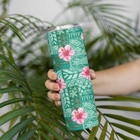 Cyan Hawaii Hibiscus With Tropical Flowers Motifs Skinny Tumbler LT14 - Polynesian Pride