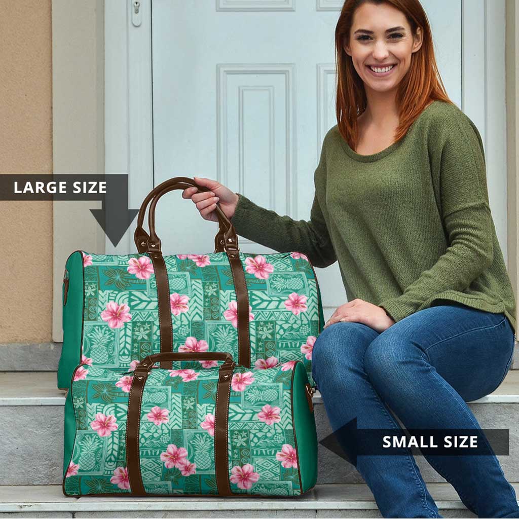 Cyan Hawaii Hibiscus With Tropical Flowers Motifs Travel Bag - Polynesian Pride