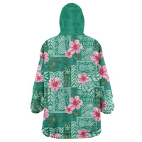Cyan Hawaii Hibiscus With Tropical Flowers Motifs Wearable Blanket Hoodie LT14 - Polynesian Pride