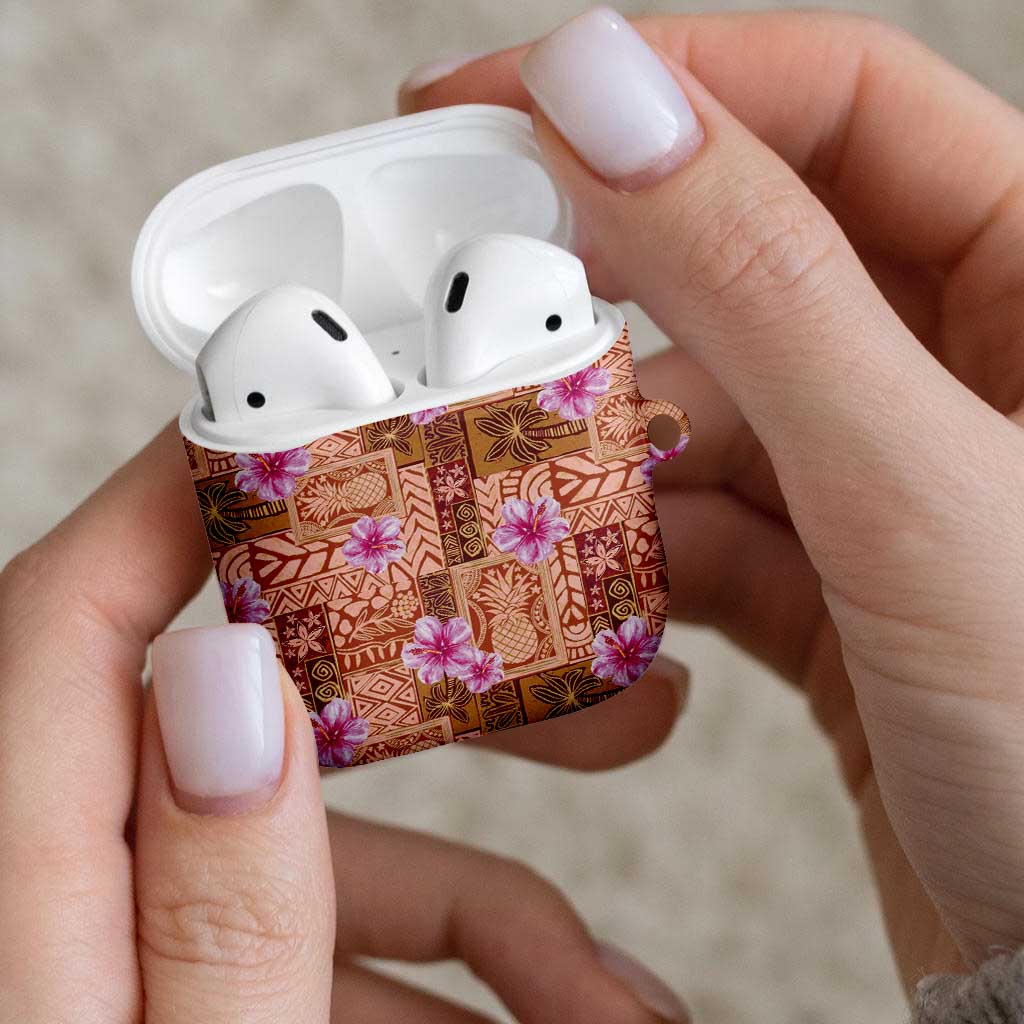 Orange Hawaii Hibiscus With Tropical Flowers Motifs AirPods Case - Polynesian Pride
