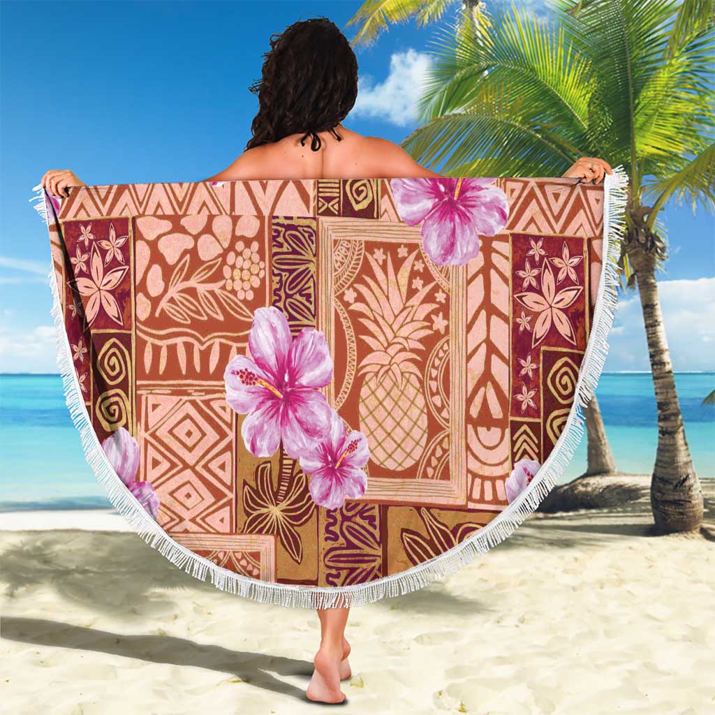 Orange Hawaii Hibiscus With Tropical Flowers Motifs Beach Blanket - Polynesian Pride