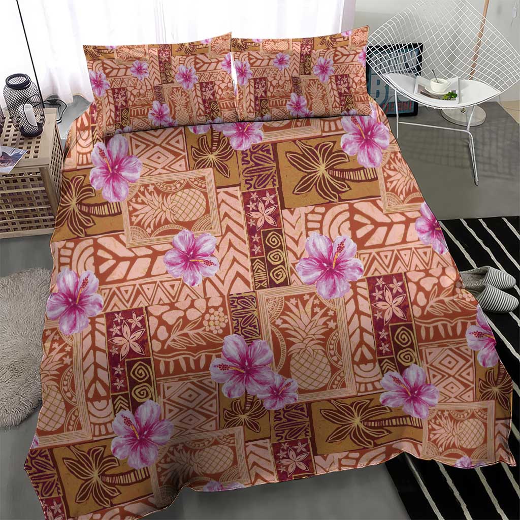 Orange Hawaii Hibiscus With Tropical Flowers Motifs Bedding Set LT14 - Polynesian Pride