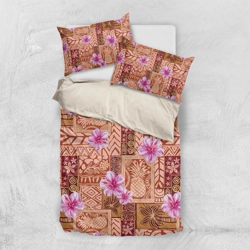 Orange Hawaii Hibiscus With Tropical Flowers Motifs Bedding Set LT14 US Twin 172cm x 218cm Orange - Polynesian Pride